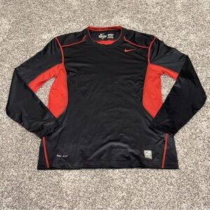 Nike Pro Combat Shirt Black Red Long Sleeve Mens Medium Fitted